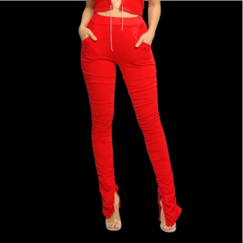 RUCHING BOTTOM PANTS WITH SIDE POCKETS